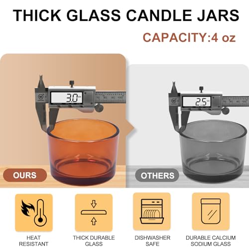 SHOWIN Thick Candle Jars for Making Candles 16 Pcs 4 OZ Empty Jars with Wood Lids for Candle Making Sample Container Dishwasher SafeClear Brown - Image 3