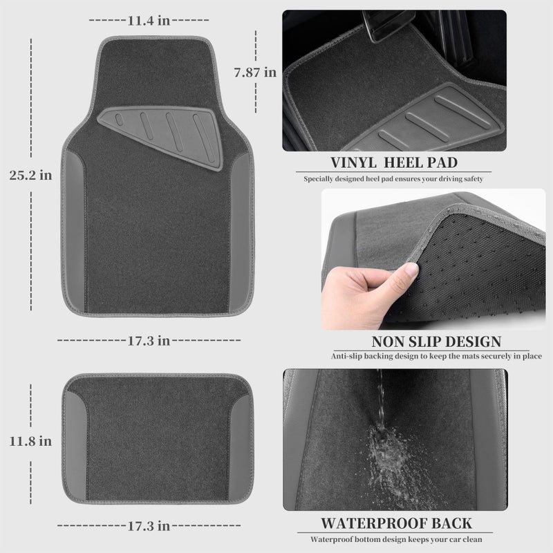 CAR PASS Waterproof Universal Fit Car Floor Mats, Car Mats Fit for SUV,Vans,sedans, Trucks,Set of 4pcs Car Carpet with Driver Heel Pad (All Gray) - Image 2