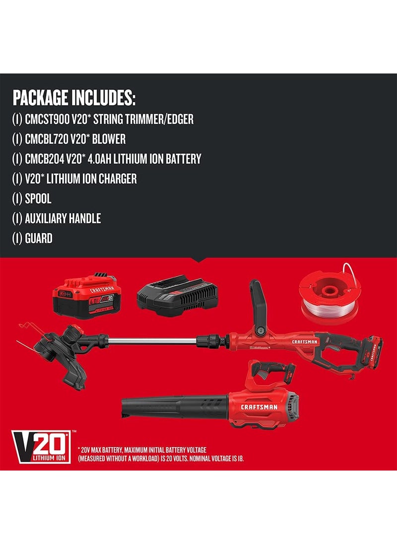 CRAFTSMAN V20 String Trimmer and Leaf Blower Combo Kit Cordless CMCK297M1