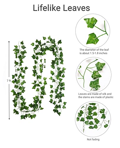 ARTKAIKE Fake Vines for Room Decor Aesthetic Artificial Plant Ivy Leaves Hanging Greenery Garlands for Home Bedroom Wall Wedding Party Decor 336FT 48PCS Vines - Image 3