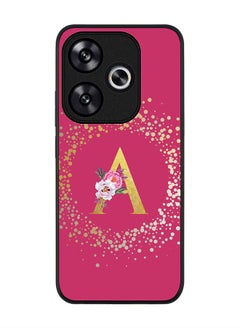 Rugged Black edge case for Xiaomi Poco F6 / Xiaomi Redmi Turbo 3 Case Cover Custom Monogram Initial Letter Floral Pattern Alphabet- A (Deep Pink Rose)