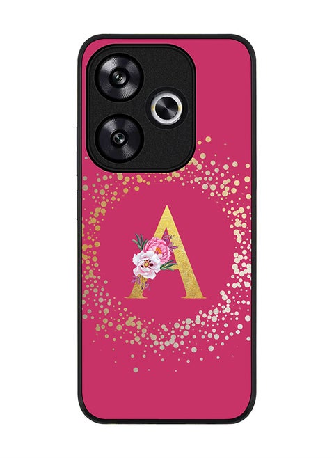 Rugged Black edge case for Xiaomi Poco F6 / Xiaomi Redmi Turbo 3 Case Cover Custom Monogram Initial Letter Floral Pattern Alphabet- A (Deep Pink Rose)