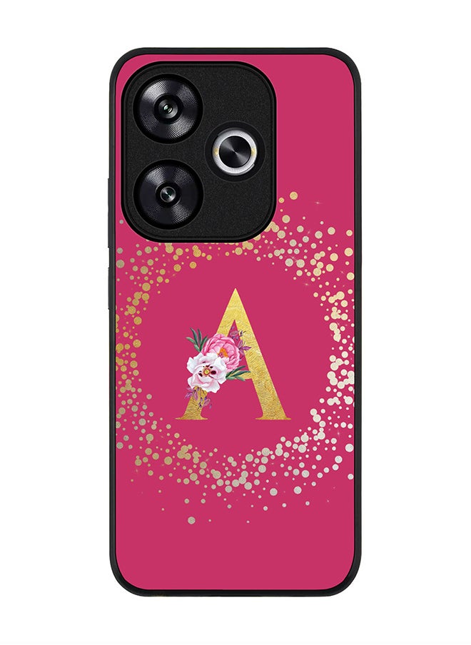 Stylizedd - Rugged Black edge case for Xiaomi Poco F6 / Xiaomi Redmi Turbo 3 Case Cover Custom Monogram Initial Letter Floral Pattern Alphabet- A (Deep Pink Rose) - Image 1