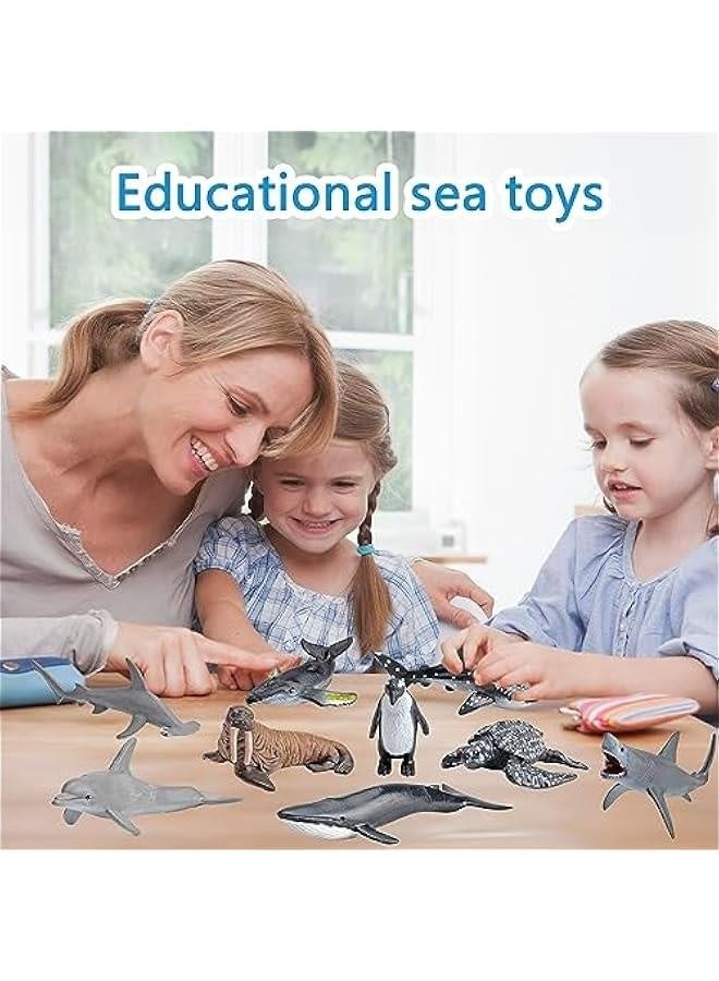 Sea Animal Toy Set Mini Plastic Sea Creature Figurines Ocean Sea Animals Figures Realistic Sea Marine Animal Playset Cake Topper Decor Gifts with White Shark Sea Lion Dolphin Whale for Kids - Image 4