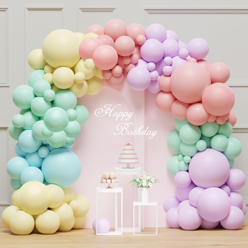 Netnology Pastel Balloon Arch Garland Kit 131Pcs Rainbow Balloon Arch Kit Birthday Balloons Macaron Pink Yellow Blue Purple Balloons for First Birthday Baby Shower Wedding Party Decorations - Image 2