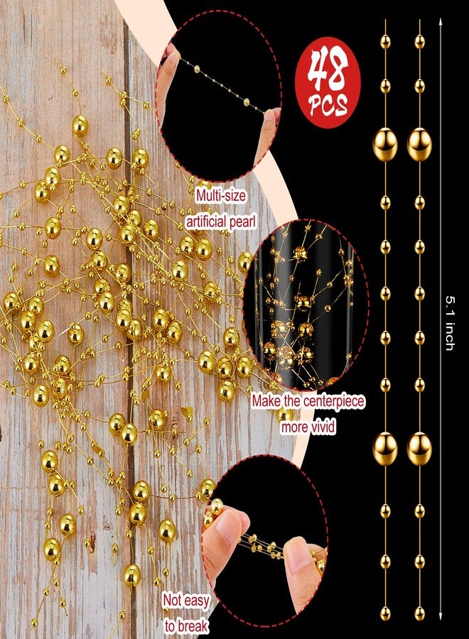 Geosar 48 Pcs Artificial Pearls Strings for Floating Candles Faux Vase Fillers Decorative Bead Garlands for Wedding Table Centerpieces Decorations Party Crafts(Gold) - Image 3