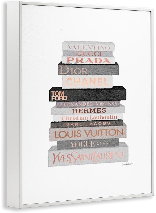 Stupell Industries Neutral Grey and Rose Gold Fashion Bookstack, Design by Amanda Greenwood White Framed Wall Art, 11 x 14 - Image 3