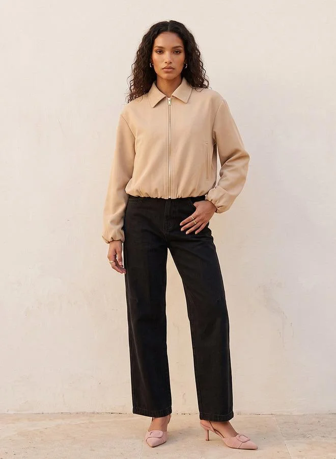 Splash FAV Smart Crepe Bomber Jacket with Zip Closure