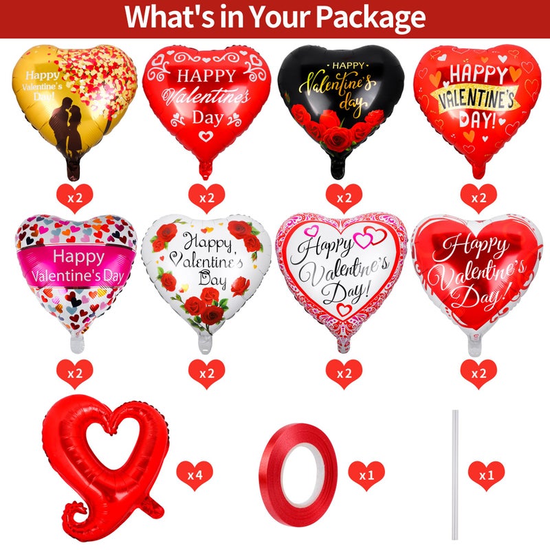 ADXCO 20 Happy Valentines Day Balloons - Red and Pink Aluminum Foil Heart Shaped Balloons with 'I Love You' Message and Ribbon for Wedding Decor and Romantic Photo Props - Image 2