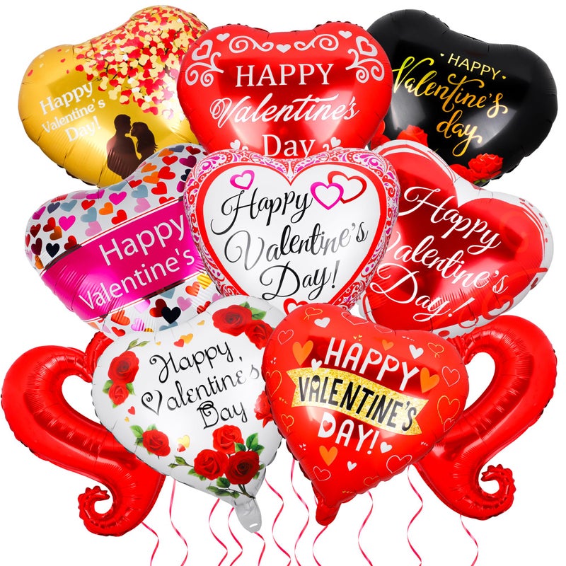 ADXCO 20 Happy Valentines Day Balloons - Red and Pink Aluminum Foil Heart Shaped Balloons with 'I Love You' Message and Ribbon for Wedding Decor and Romantic Photo Props - Image 1