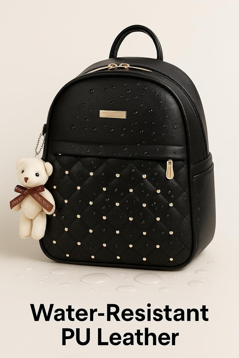 TYPIFY ® Teddy Keychain Faux Leather Backpack for Women – Stylish, Lightweight, Spacious Bag for School, Office, College & Travel – Trendy Everyday Use Backpack for Girls | Gift for Her - Image 3