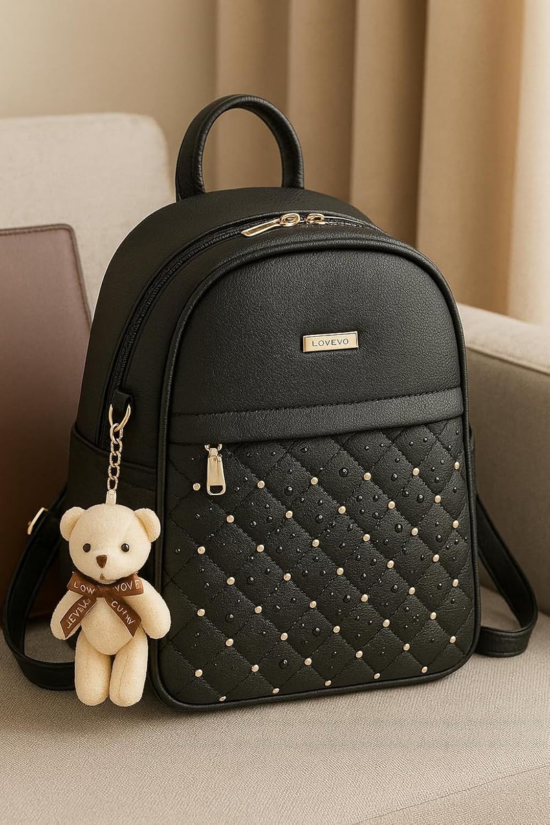 TYPIFY ® Teddy Keychain Faux Leather Backpack for Women – Stylish, Lightweight, Spacious Bag for School, Office, College & Travel – Trendy Everyday Use Backpack for Girls | Gift for Her - Image 4