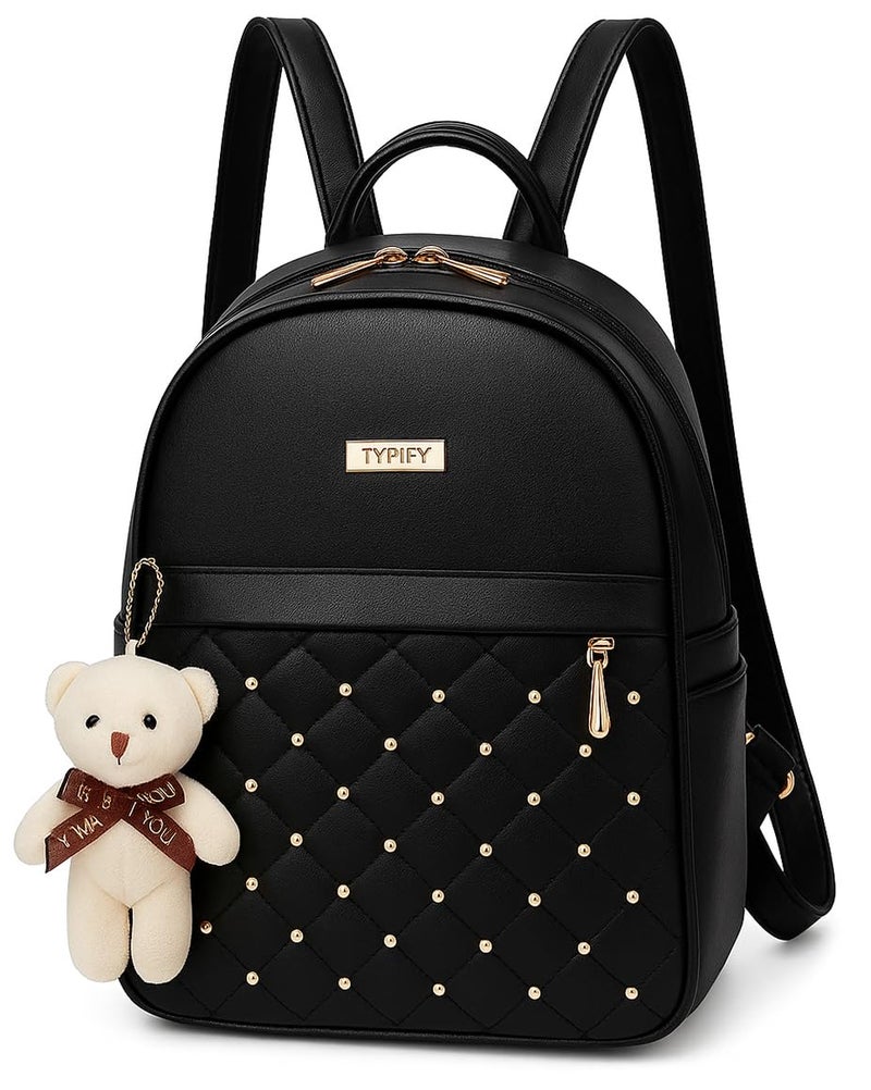 TYPIFY ® Teddy Keychain Faux Leather Backpack for Women – Stylish, Lightweight, Spacious Bag for School, Office, College & Travel – Trendy Everyday Use Backpack for Girls | Gift for Her - Image 1