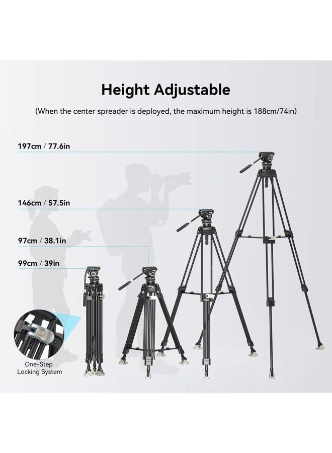 SmallRig AD-100 FreeBlazer Heavy-Duty Carbon Fiber Tripod System, 78" Video Tripod with One-Step Locking System, 360° Fluid Head and Dual-Mode Quick-Release Plate, Max Load 22 lbs for Camera -3989 - Image 5