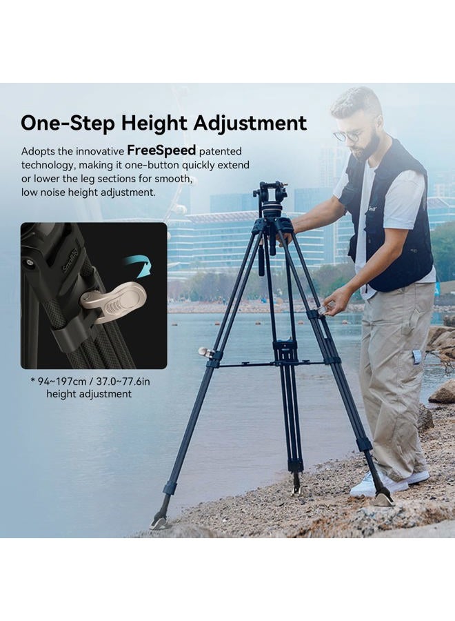 SmallRig AD-100 FreeBlazer Heavy-Duty Carbon Fiber Tripod System, 78" Video Tripod with One-Step Locking System, 360° Fluid Head and Dual-Mode Quick-Release Plate, Max Load 22 lbs for Camera -3989 - Image 2