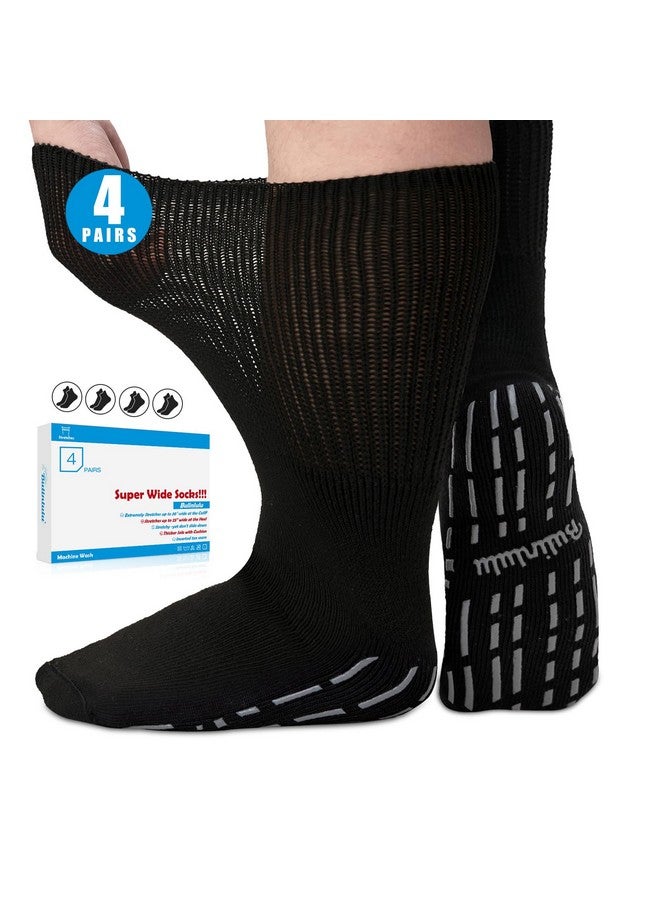 Bulinlulu Bulinlulu Extra Width Diabetic Socks Women Men-4 Pairs Super Wide Edema Sock for Swollen Feet,Non Slip Cast Bariatric Hospital,Extra Width neuropathy Lymphedema Socks with Grips- 4 Black - Image 1