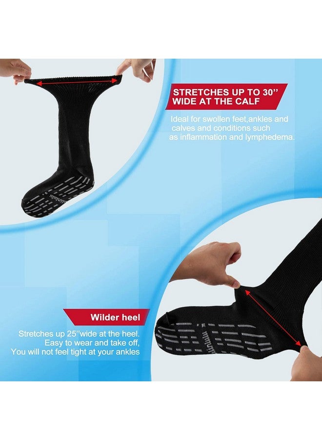 Bulinlulu Bulinlulu Extra Width Diabetic Socks Women Men-4 Pairs Super Wide Edema Sock for Swollen Feet,Non Slip Cast Bariatric Hospital,Extra Width neuropathy Lymphedema Socks with Grips- 4 Black - Image 2