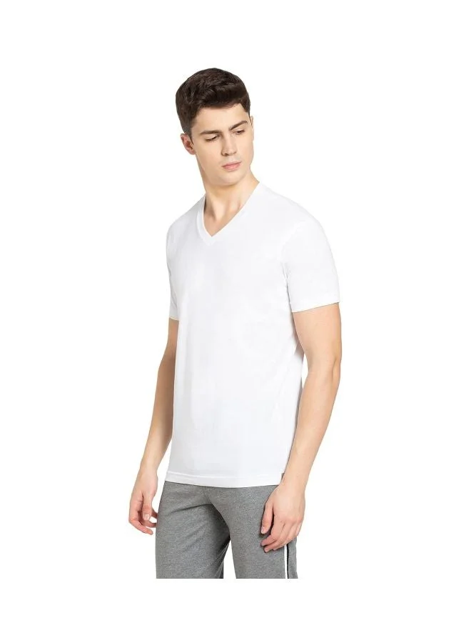 Jockey WHITE 2726 Men Super Combed Cotton Rich Solid V Neck Half Sleeve T Shirt for Men | Best Price UAE