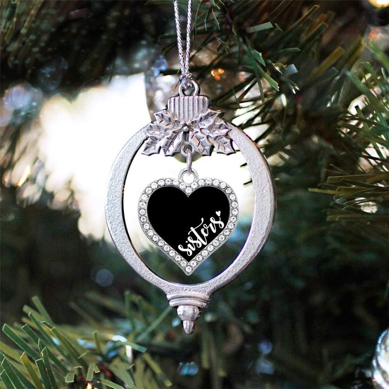 Inspired Silver - Sisters - Black and White - Silver Christmas Ornament - Open Heart Charm Christmas Tree Ornament with Cubic Zirconia - Holiday Hanging Decoration - Image 2