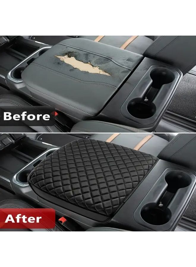 Vinyl Faux Leather Armrest Cover For Central Console Black Scratch Resistant - Image 4