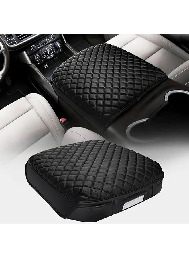 Vinyl Faux Leather Armrest Cover For Central Console Black Scratch Resistant - Image 1