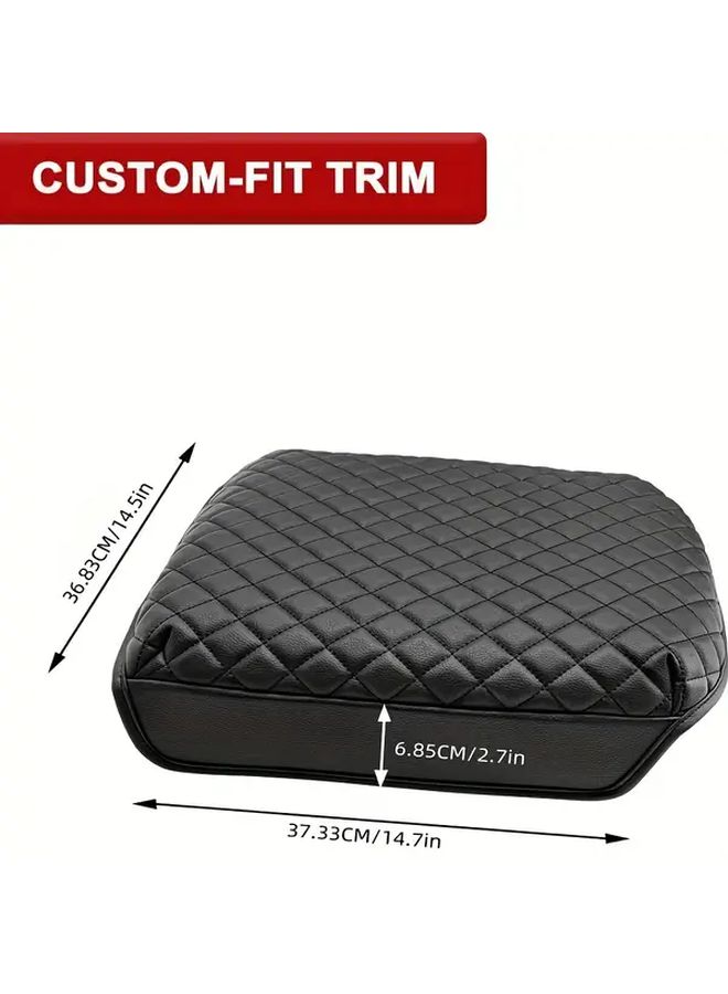Vinyl Faux Leather Armrest Cover For Central Console Black Scratch Resistant - Image 2