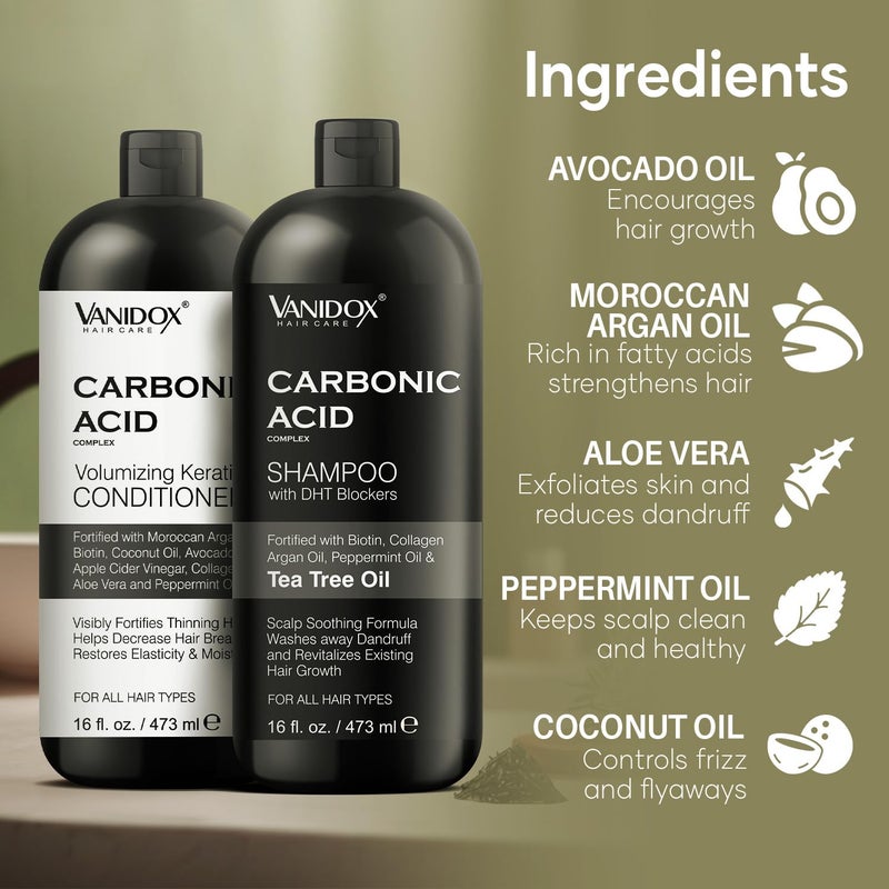 VANIDOX Carbonic Acid Shampoo and Conditioner for Men and Women, Deep Moisturizing Conditioner, Thickens, Softens, & Smooths Set for Hair Growth and Repair, Made in USA - 16 Fl Oz Each - Image 4