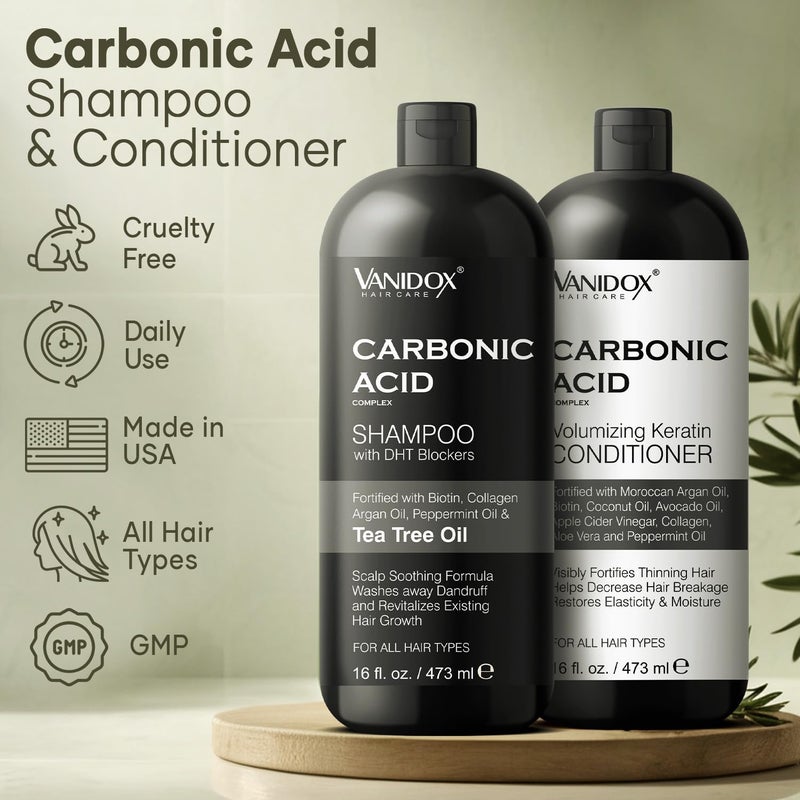 VANIDOX Carbonic Acid Shampoo and Conditioner for Men and Women, Deep Moisturizing Conditioner, Thickens, Softens, & Smooths Set for Hair Growth and Repair, Made in USA - 16 Fl Oz Each - Image 2