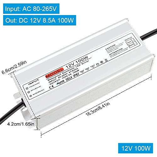 LEDLightsWorld 12V 100W IP67 Waterproof Outdoor Power Supply, AC 80-265V to DC 12 Volt LED Driver, Transformer, Adapter for LED Strip Light, 3D Printer, Computer Project, CCTV - Image 2