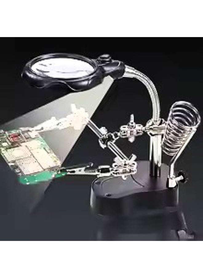 Soldering iron holder and hand clamp with LED magnifying lens, magnifying repair tools, and DIY aid clamp - Image 3