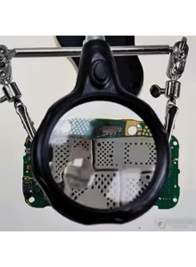Soldering iron holder and hand clamp with LED magnifying lens, magnifying repair tools, and DIY aid clamp - Image 2
