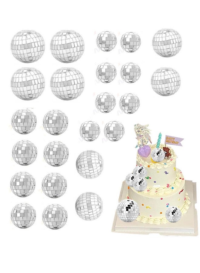 YYaaloa 24pcs Disco Ball Cupcake Toppers 1970s Disco Ball Cake Picks 4 Size Disco Theme Cake Decorations for 70s 80s Disco Music Dance Themed Party Christmas Decorations Supplies Ornament (Silver 24pcs) - Image 1