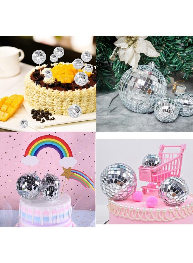 YYaaloa 24pcs Disco Ball Cupcake Toppers 1970s Disco Ball Cake Picks 4 Size Disco Theme Cake Decorations for 70s 80s Disco Music Dance Themed Party Christmas Decorations Supplies Ornament (Silver 24pcs) - Image 5