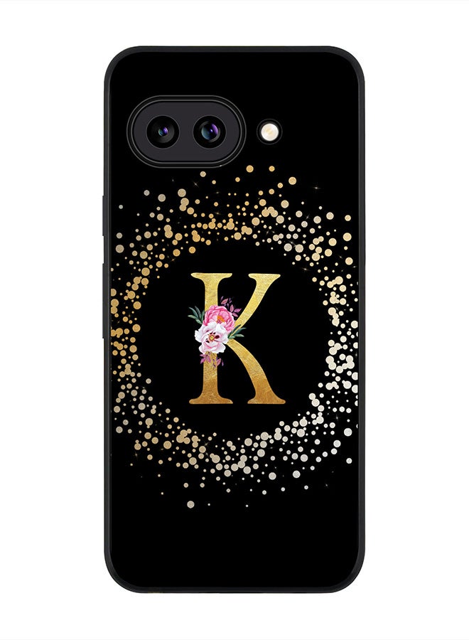 Stylizedd For Google Pixel 9a Case,Slim fit Camera Protection, Shockproof Thin Phone cover  - Custom Monogram Floral - K ( Black )