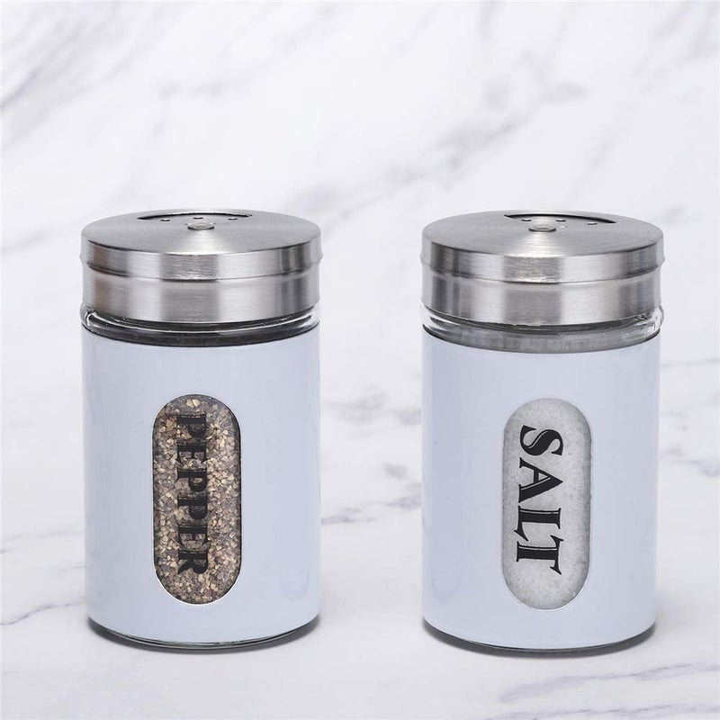 STJKBDFC Salt and Pepper Shakers Stainless Steel and Glass Set with Adjustable Pour Holes (White) - Image 2