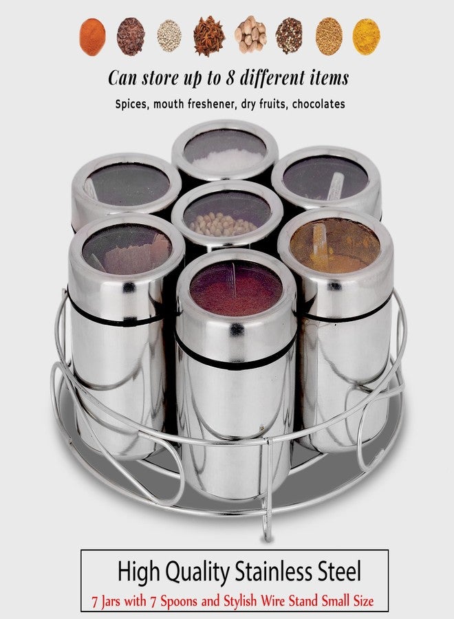 VISAXMI® Spice Box Stainless Steel | Masala Box for Kitchen | Masala Dabba Steel | Spice Organizer | Spice Container | Steel Containers 175ml Each - (7 Container, 7 Spoons, 1 Stand, Silver) - Image 4