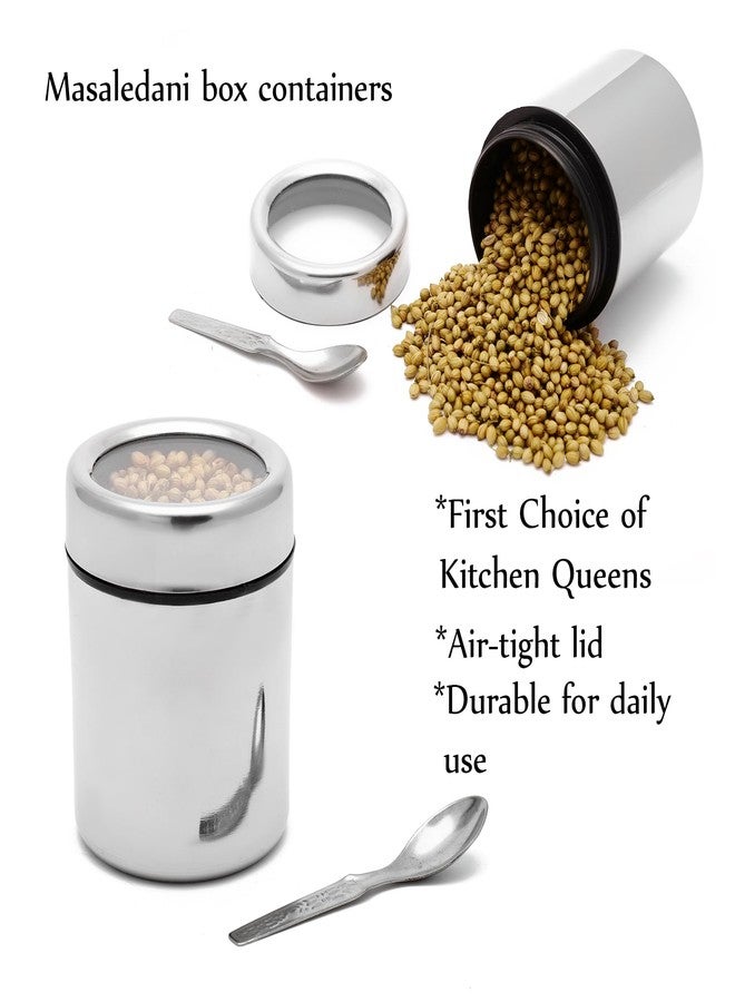 VISAXMI® Spice Box Stainless Steel | Masala Box for Kitchen | Masala Dabba Steel | Spice Organizer | Spice Container | Steel Containers 175ml Each - (7 Container, 7 Spoons, 1 Stand, Silver) - Image 3