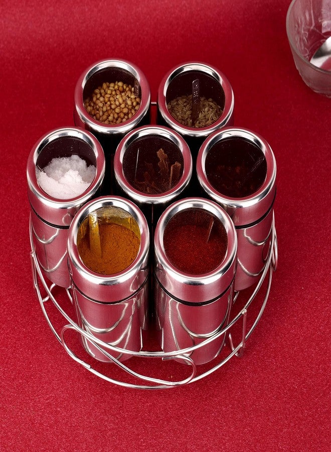 VISAXMI® Spice Box Stainless Steel | Masala Box for Kitchen | Masala Dabba Steel | Spice Organizer | Spice Container | Steel Containers 175ml Each - (7 Container, 7 Spoons, 1 Stand, Silver) - Image 2