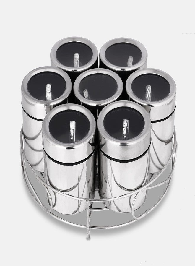 VISAXMI® Spice Box Stainless Steel | Masala Box for Kitchen | Masala Dabba Steel | Spice Organizer | Spice Container | Steel Containers 175ml Each - (7 Container, 7 Spoons, 1 Stand, Silver) - Image 1