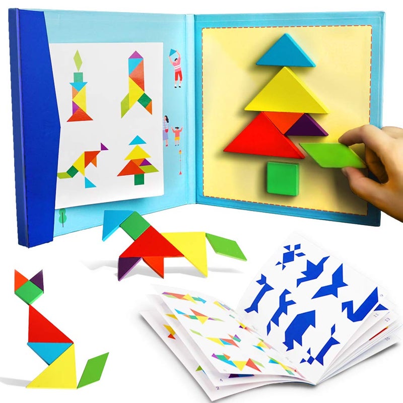 Beestech Wooden Tangram Puzzle Book Travel Games for Kids in Car Plane or Take Out for Restaurant Educational Learning Puzzles Toys On The Go Toys for Kids Boys Girls 345678 Years Old - Image 4