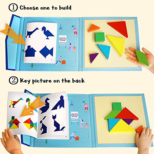 Beestech Wooden Tangram Puzzle Book Travel Games for Kids in Car Plane or Take Out for Restaurant Educational Learning Puzzles Toys On The Go Toys for Kids Boys Girls 345678 Years Old - Image 5