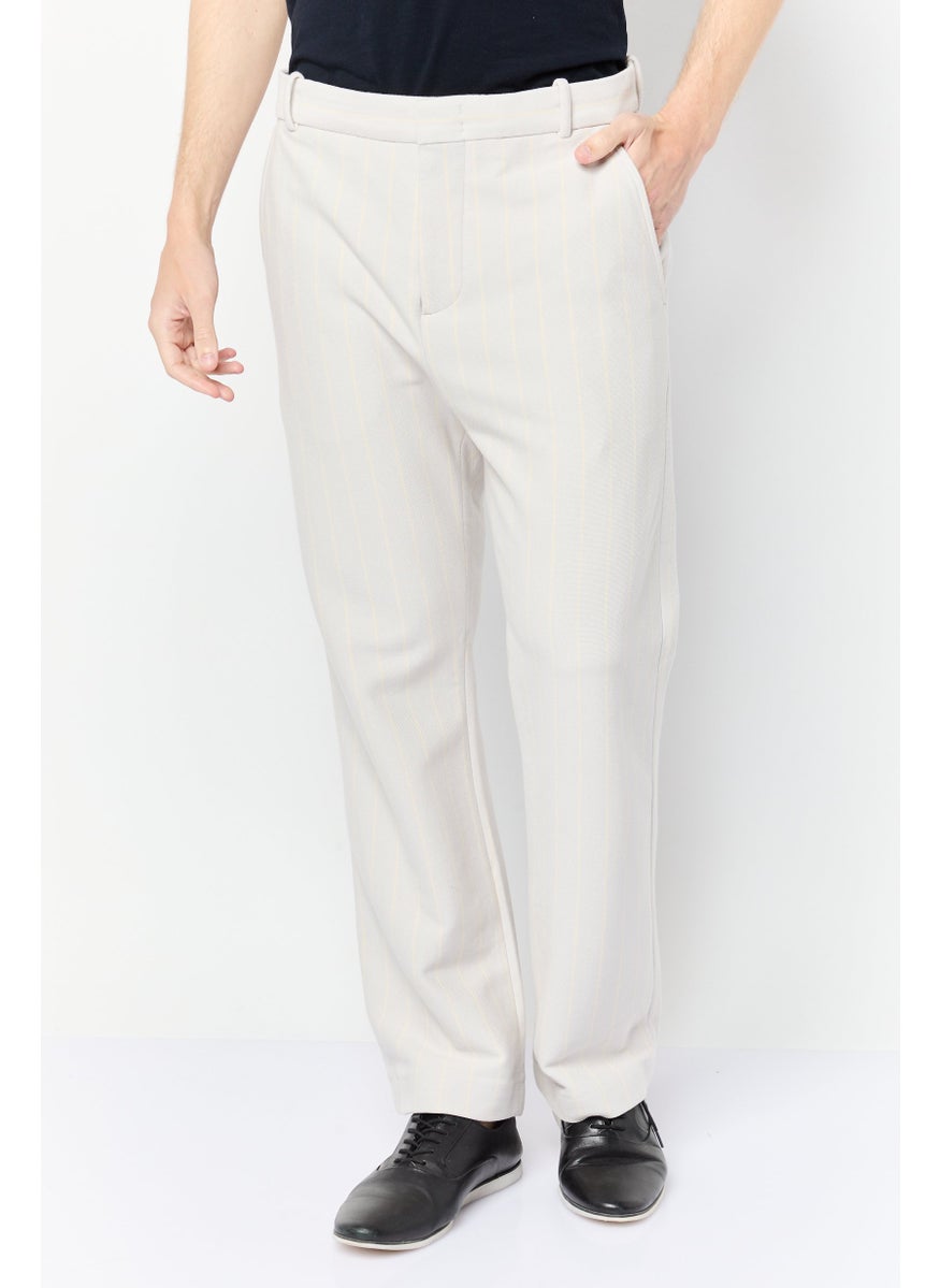 ESPRIT Men Regular Fit Stripe Straight Pants, Light Beige  - Image 1