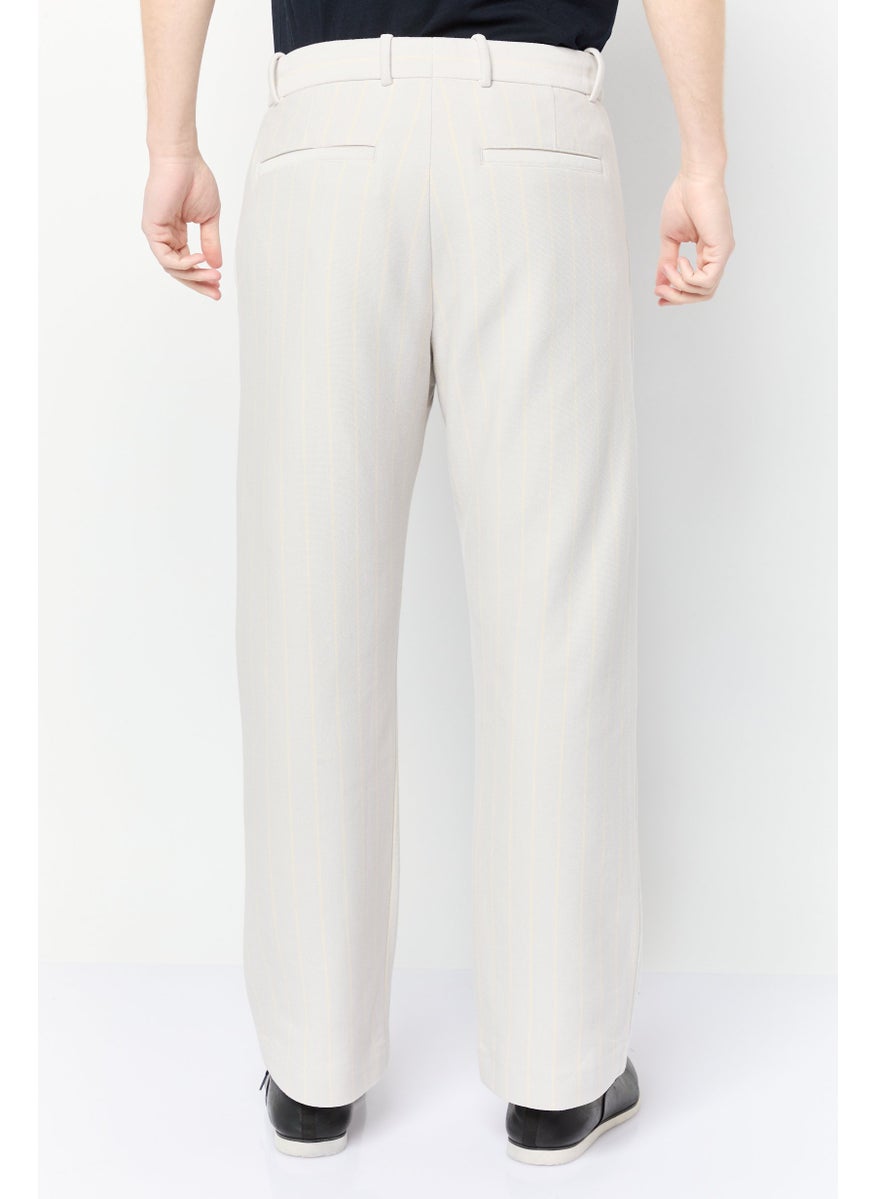 ESPRIT Men Regular Fit Stripe Straight Pants, Light Beige  - Image 4