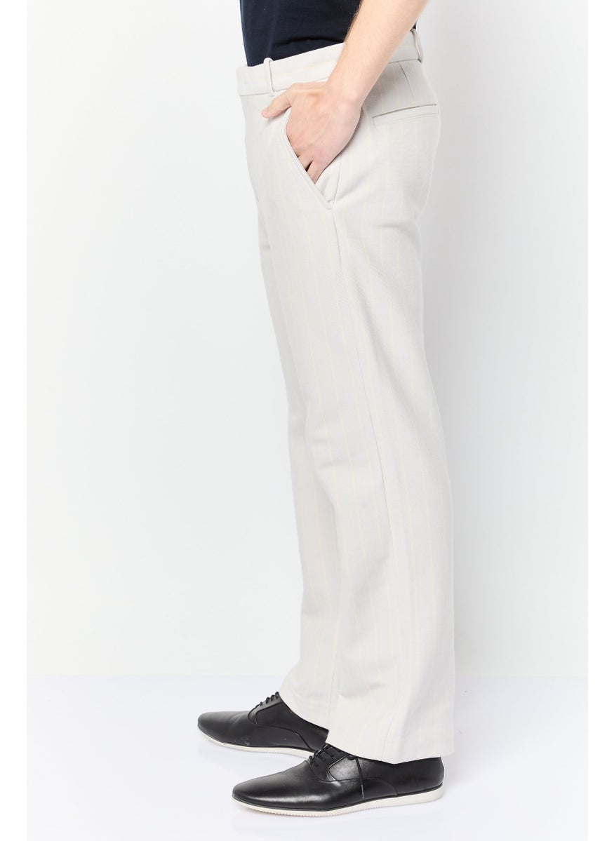 ESPRIT Men Regular Fit Stripe Straight Pants, Light Beige  - Image 3