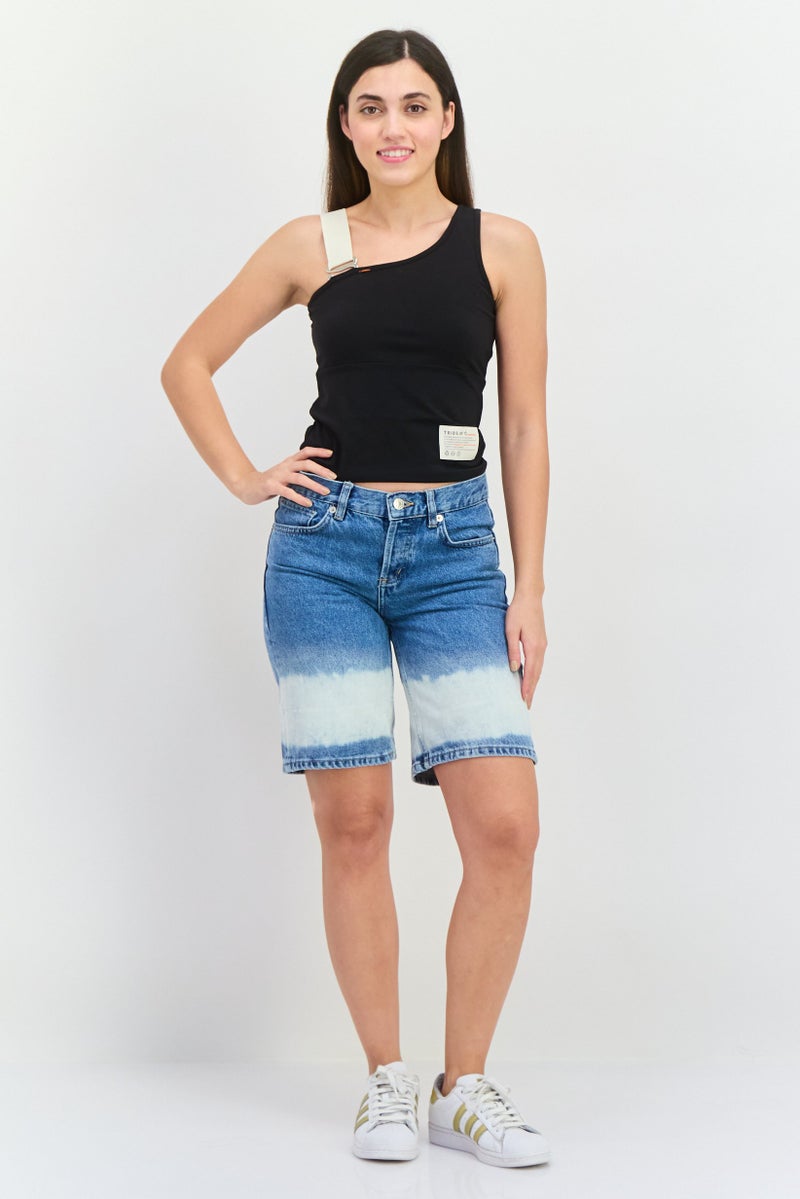TRIBE OF 6 Women Asymmetric Neck Sleeveless  Brand Logo Tank Top, Black - Image 4