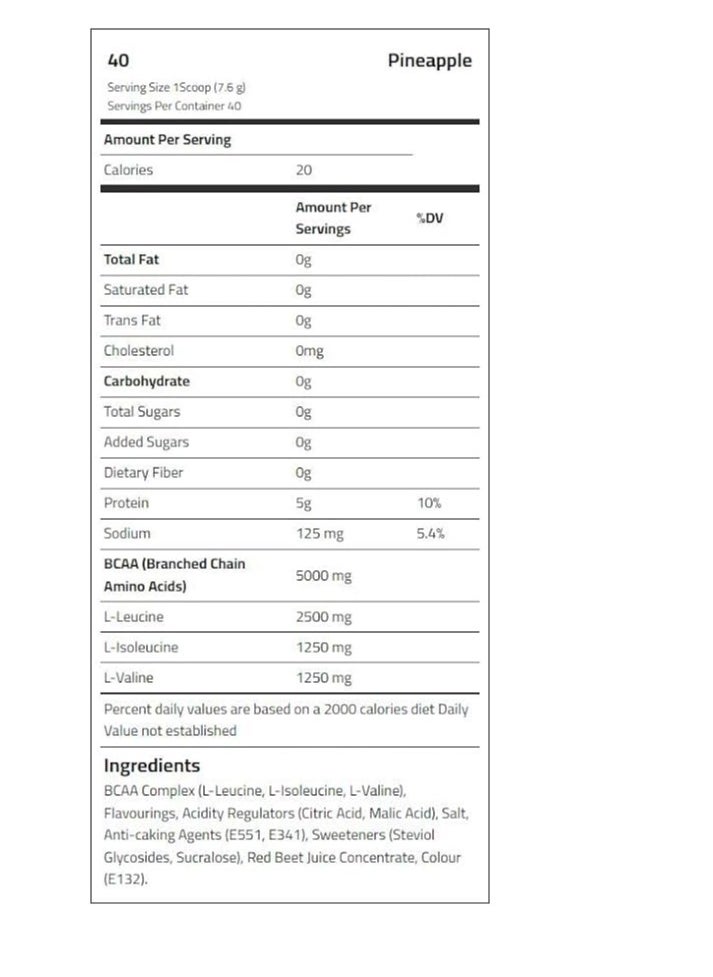Body Builder - Body Builder BCAA, Quick Recovery and Enhance muscle protein synthesis, Pineapple Flavor, 40 Servings-304 gm - Image 1