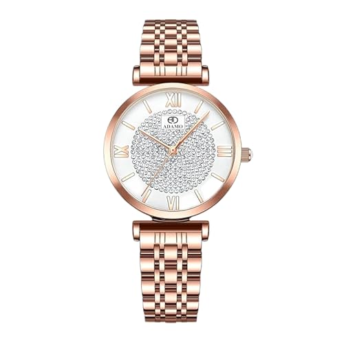 ADAMO Desinger Women Rose Gold Analog Round Diamond Studded White Dial Women's & Girl's Watches 888KKM01 - Image 1