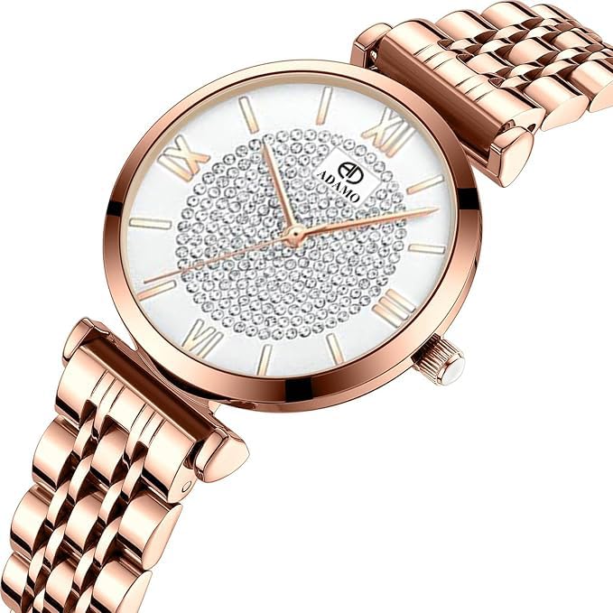 ADAMO Desinger Women Rose Gold Analog Round Diamond Studded White Dial Women's & Girl's Watches 888KKM01 - Image 2