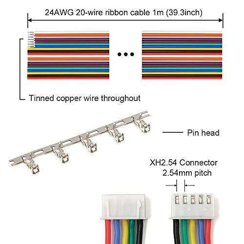 elechawk XH 2.54mm Connectors Pin Header and Ribbon Cables Wires Kit Compatible with JST-XH Connector 2/3/4/5/6/7/8 Female Pin Housing - Image 3