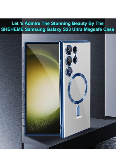 Full Protection Clear Magnetic Case with Camera Lens Protector Compatible with MagSafe Anti Scratch Case for Samsung Galaxy S23 Ultra - Sierra Blue
